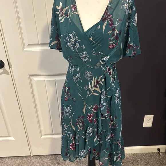 Calvin Klein Teal Floral Midi Dress - Picture 1 of 5